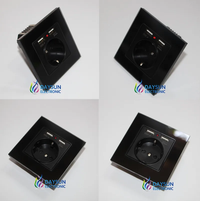 Новая европейская настенная розетка с 2 USB портами кристальная стеклянная панель