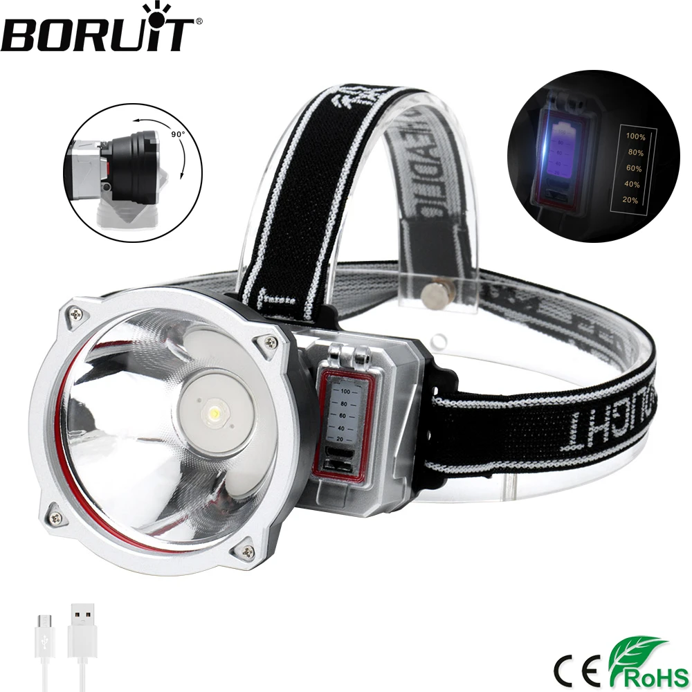 Налобный фонарь BORUiT мощный светодиодный с 3 режимами работы и зарядкой от USB