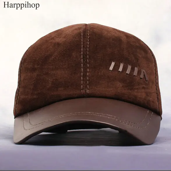 2017 Harppihop модная мужская бейсболка из натуральной кожи с мехом без шапки в стиле