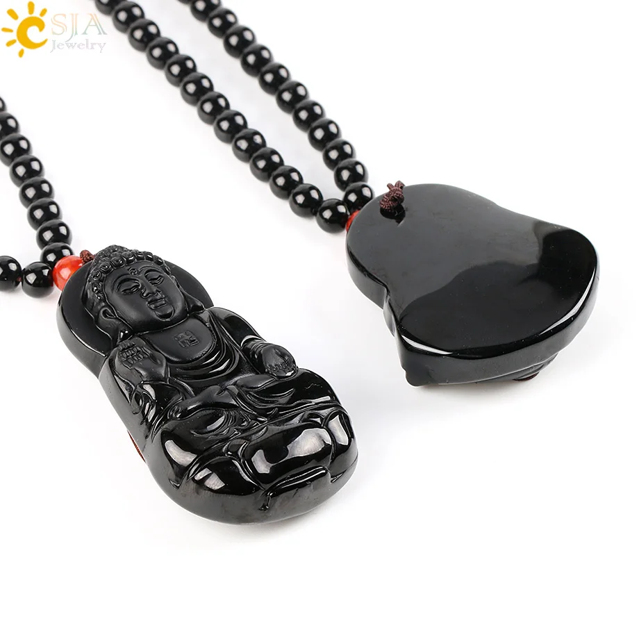 Мужской натуральный черный обсидиан CSJA модель 108 дюйма подвеска из