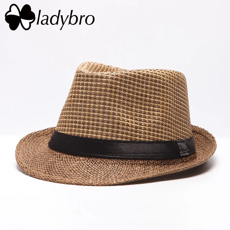 Ladybro брендовая мужская повседневная шляпа, Панама для защиты от солнца для отдыха мужская пляжная шляпа летняя модная соломенная шляпа котелок для мужчин Джаз Fedora Козырек Кепка - Цвет: 002 Camel