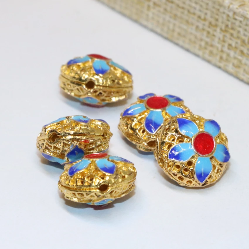 Новая мода горячая Распродажа золотого цвета круглый полый золотой цвет клуазоне аксессуары из эмали 14 мм резной Цветочная фурнитура 5 шт. B2488