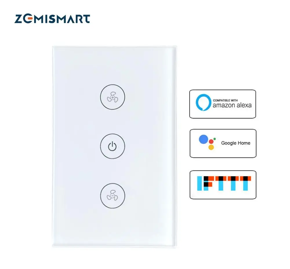 US Fan Switch White Zemismart США Alexa Echo умный переключатель потолочного вентилятора Wi-Fi приложение таймер скорость группа контроль скорость регулирование настенный выключатель - Цвет: US Fan Switch White