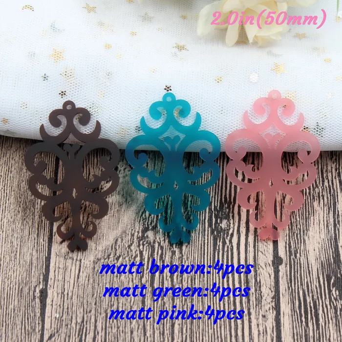fog set-12pcs 60 мм акриловые серьги Цветочные кружевные висячие серьги туман/коричневый/черная мята цветочные серьги лазерная вырезка "-AC1535 - Окраска металла: fog set-12pcs