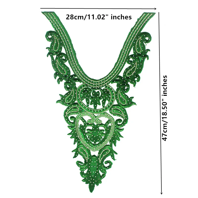 2 шт. стразы из бисера зеленые нашивки на воротник кружевной шнур вышитый патч с