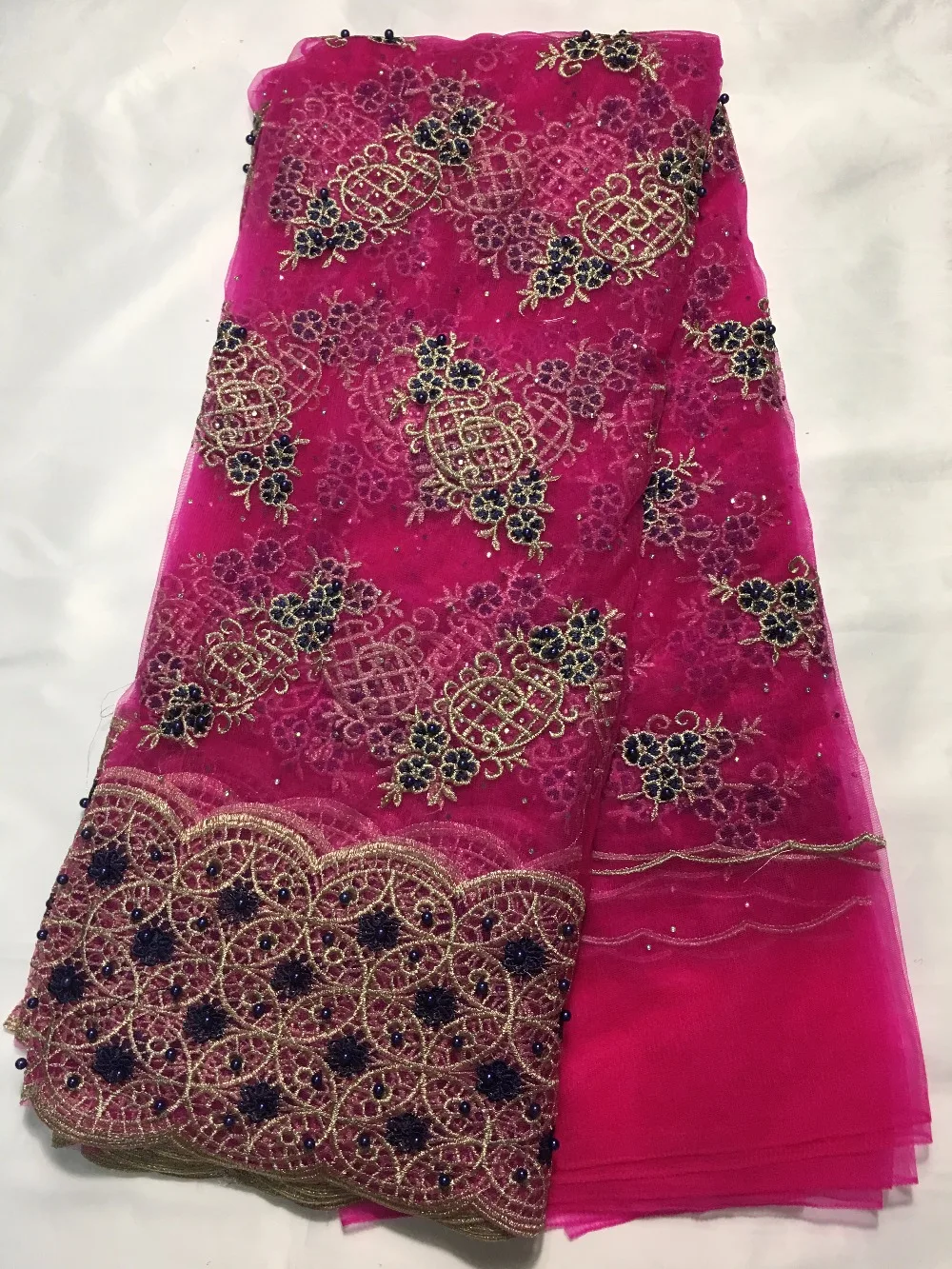 

Latest French Lace 3D Flower Embroidered Tulle Lace Fabric Flower Design With Beads High Quality Net Lace MINGYU.C-29001