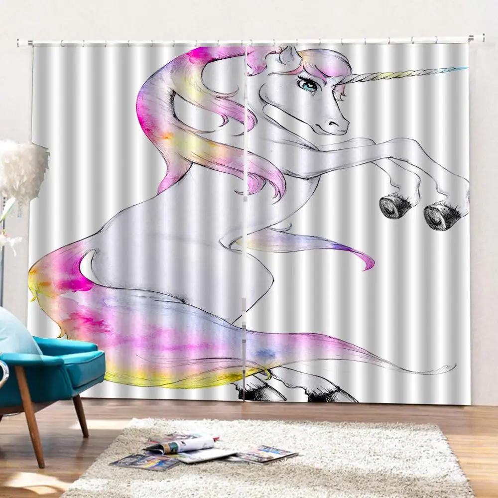 Шторы на окна с принтом единорога декоративные занавески для гостиной спальни