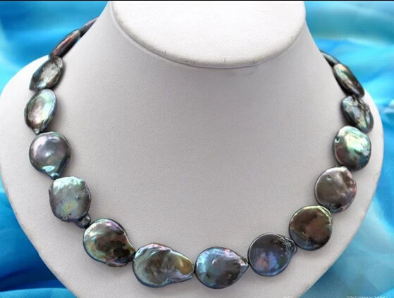 Оптовая доставка 18 &quot20 мм Монета черный пресноводный жемчуг ожерелье|necklace black