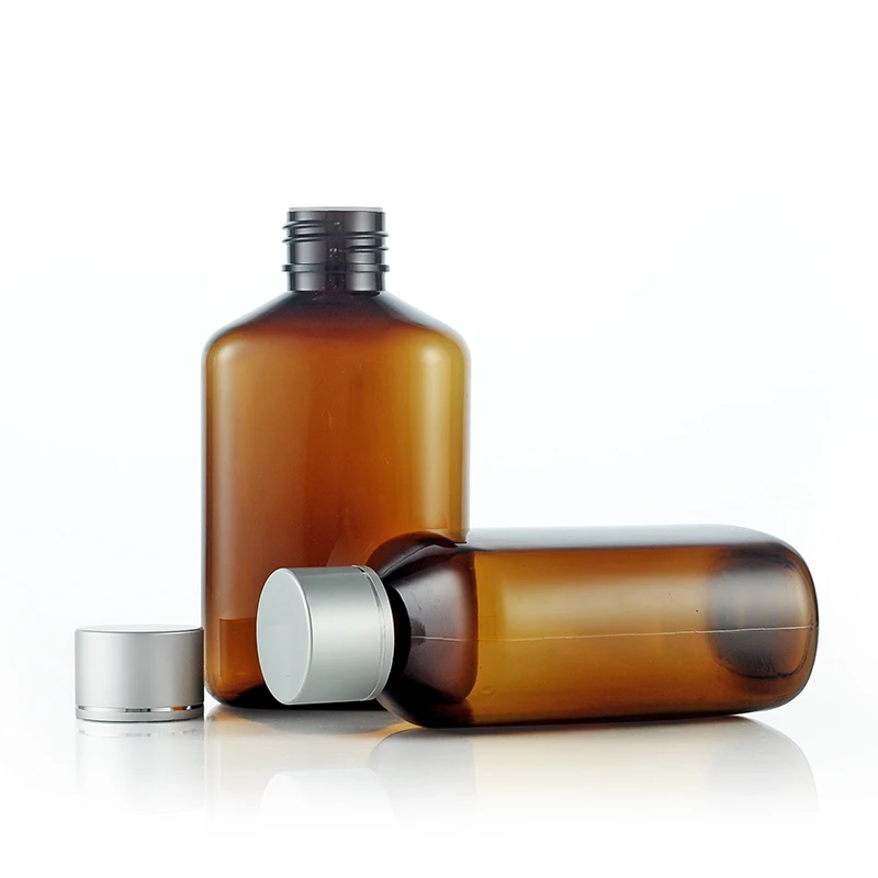 

125ml Brown Flat Empty Bottle Cosmetic Emulsion Subassembled Sub Silver Cap Bottle 10pcs/lot