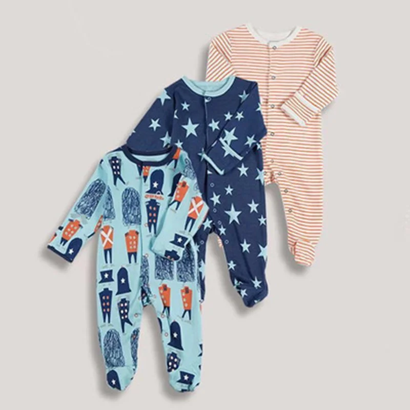 3 PCS Baby Romper Long Sleeves Cotton Baby Pajamas Cartoon Printed Newborn Baby Girls Boys Clothes Baby Clothing Newborn