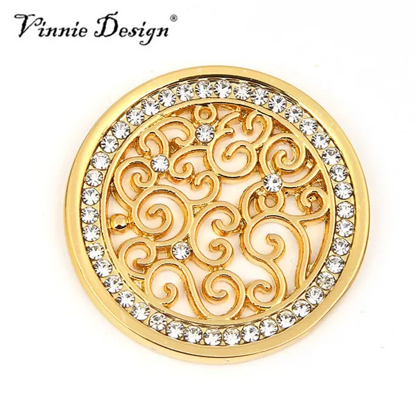Vinnie дизайн ювелирных изделий 33 мм винтажные кудри монета с прозрачным кристаллом