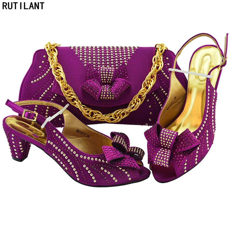 Latest Design 2019 Wedding Italian Shoes and Matching Bag Set for Women African Party High Quality | Обувь