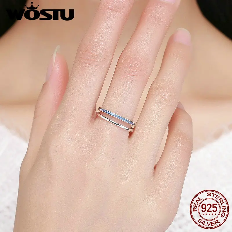 WOSTU хит продаж Настоящее серебро 925 пробы синее движение кольца на палец для