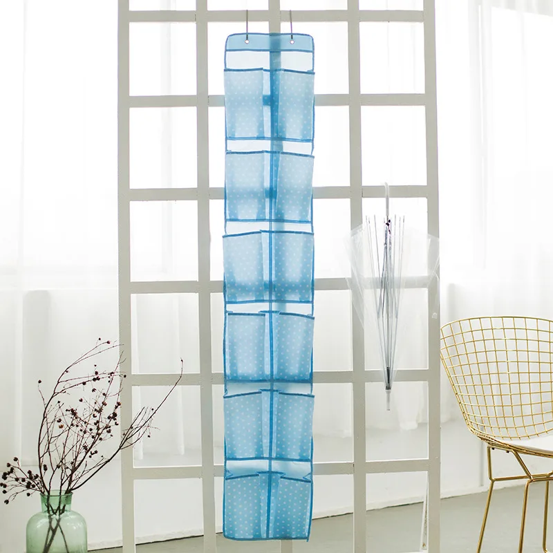 Blue 28*160 см 12 карманов тканевая сумка для хранения в горошек розовый подвесной органайзер для одежды игрушки нижнее белье бюстгальтер сумки для хранения - Цвет: Blue