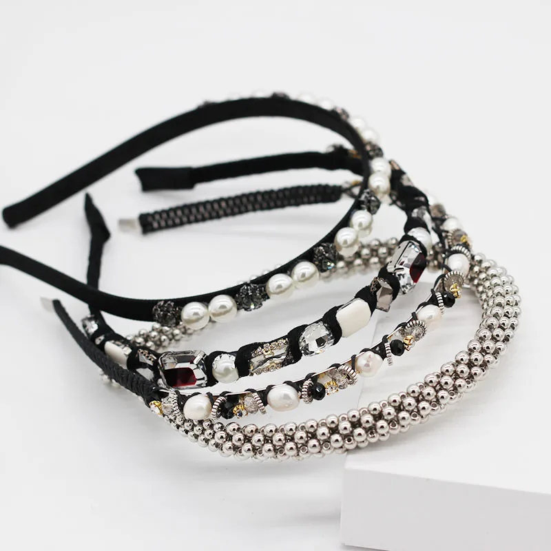 Baroque simple small particle geometry rhinestone pearl dance street shooting leisure travel headband 952