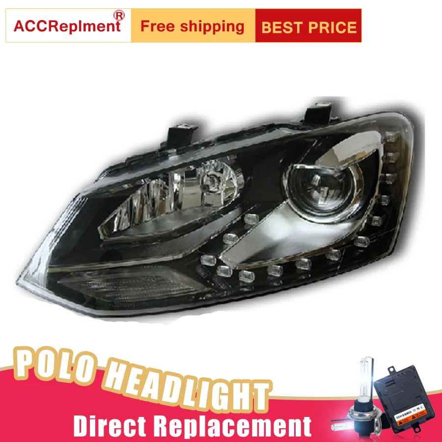 

2Pcs LED Headlights For VW Polo 2013 led car lights Angel eyes xenon HID KIT Fog lights LED Daytime Running Lights