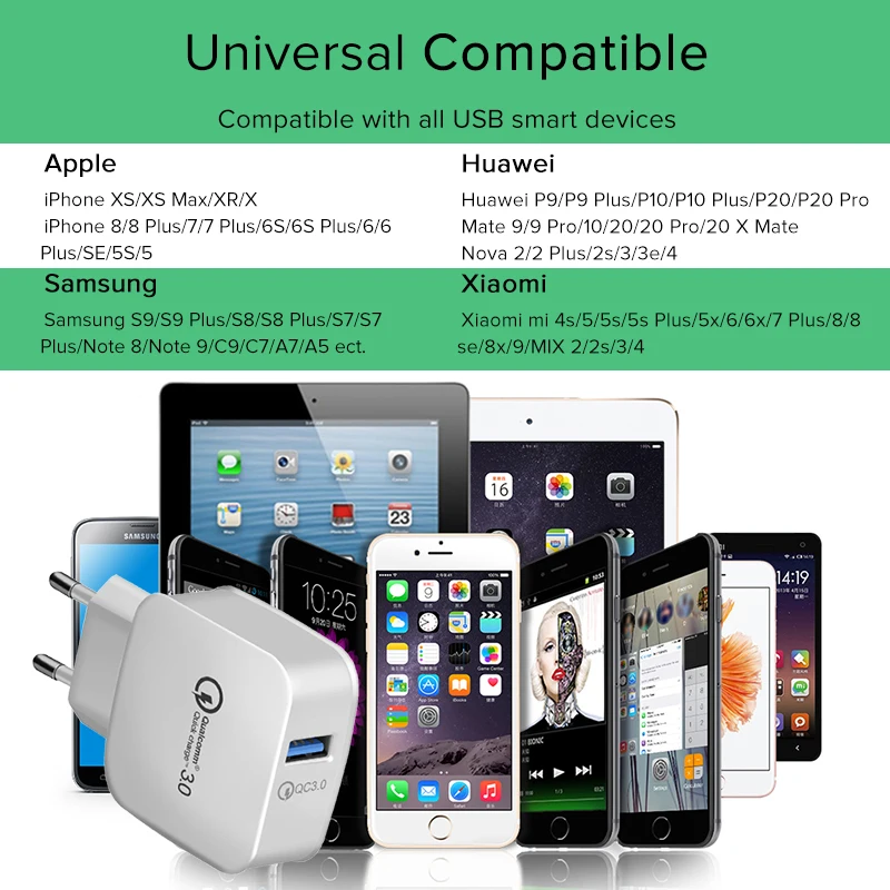 USB быстрая зарядка SUPTEC 18 Вт 3 0 5 в 3A для Iphone 7 8 европейская вилка мобильный телефон