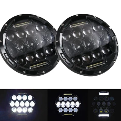 75W black 2 шт. " светодиодный DRL фары 4x4 7 дюймов круглые halo Фары для Jeep JK ваз 2121 Лада Нива 7" светодиодный налобный фонарь с янтарным указателем поворота - Цвет: 75W black