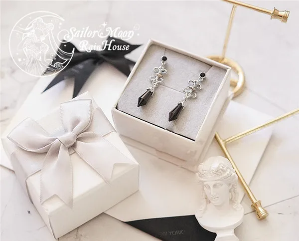 Black Lady Silver Сейлор Мун Сатурн черная леди 925 серебряные блестящие серьги для ушей девушки косплей аксессуары ювелирные изделия реквизит с коробкой Giftl - Окраска металла: Black Lady Silver