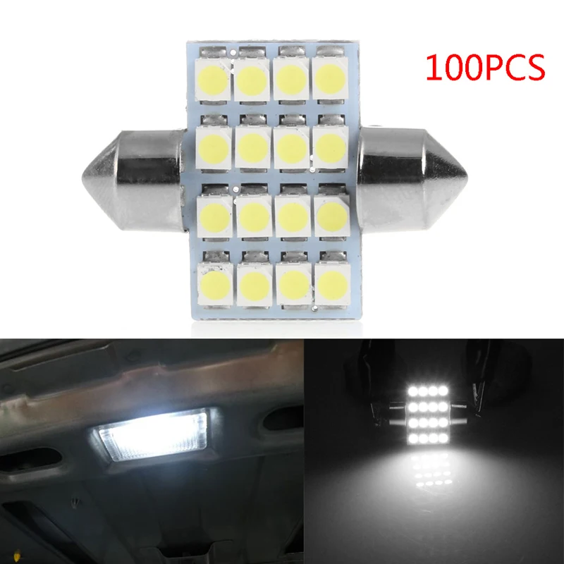 

1Pc 31mm 3528 16SMD Car LED Dome Festoon Double-Tip Roof License Plate Light