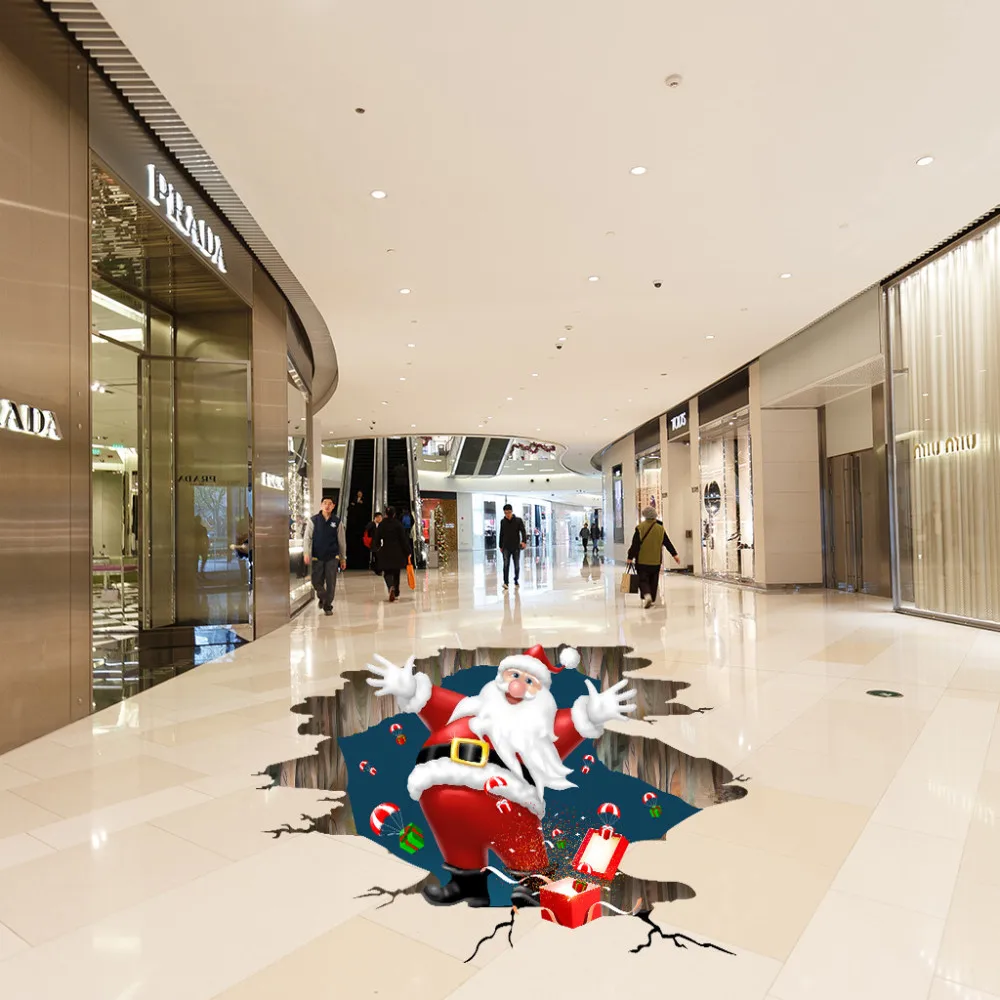 3D Merry Christmas настенная декоративная наклейка подарок Санта-Клауса 3D окно пол съёмная виниловая наклейка Рождественское украшение