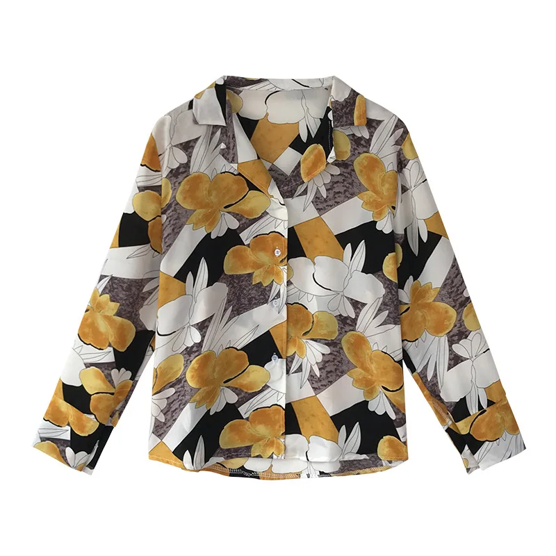 

Women Shirts Lapel V Neck Simple Printed Slim Fit Long Sleeves Casual Blouse FS99