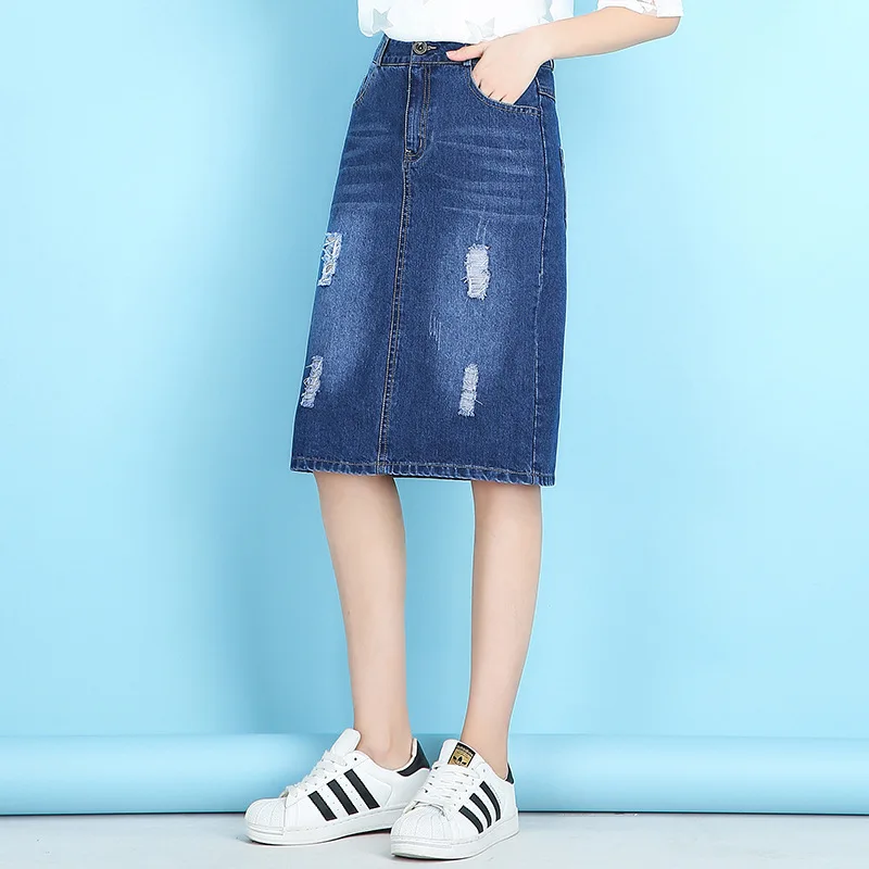 3299 women denim skirt ladies 2019 spring summer new high waist slim wild casual fashion hole bag hip skirts girl | Женская одежда