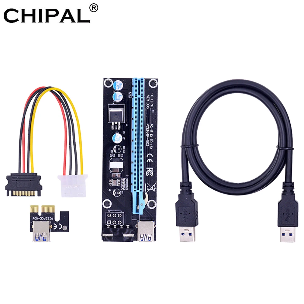 CHIPAL 10 шт. VER006 PCI E Райзер карта Express 1X до 16X + 1 м USB 3 0 кабель/SATA к 4Pin питание для