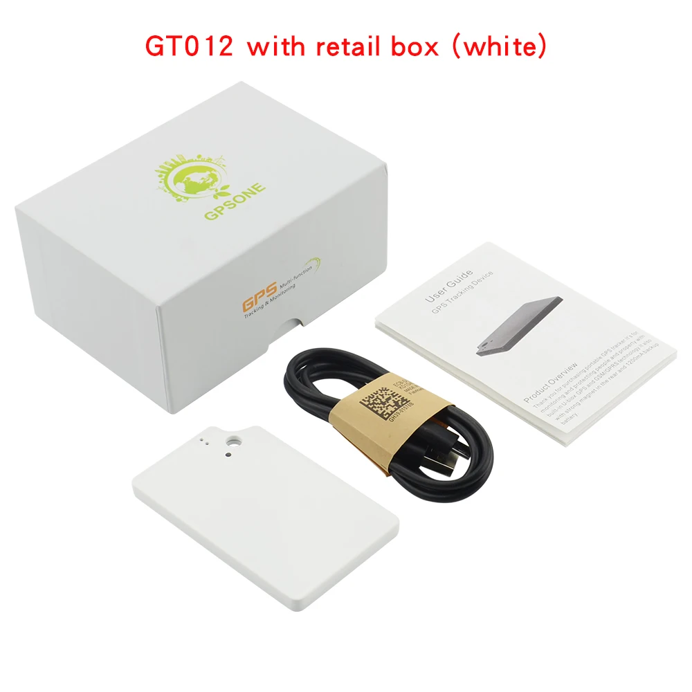 White with box GT012 ультра-тонкий стиль карты мини gps трекер для пожилых людей детей автомобилей автомобиль в реальном времени отслеживающее устройство гео-забор SOS бесплатное приложение - Color: White with box