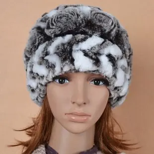 (TopFurMall) Оригинальная трикотажная женская зимняя Цветочная шапка женский