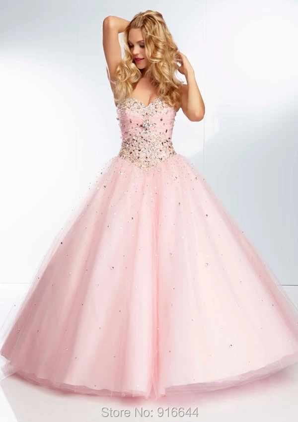 Robe De Bal 2015 New Custom Made Tulle Crystal Sequined Light Pink Prom Dresses Vestido Festa Party Vestidos Baile | Свадьбы и