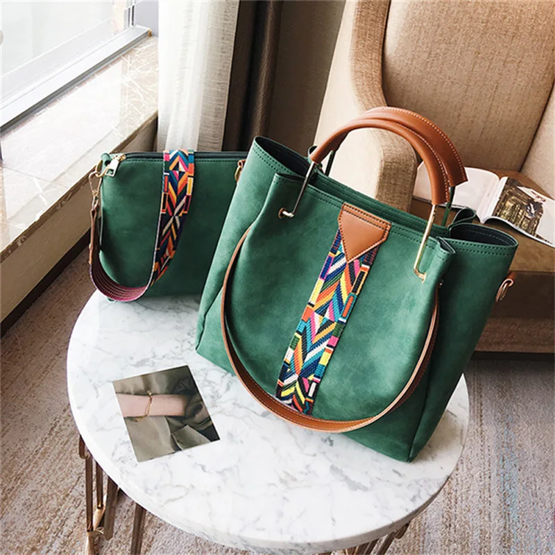 

Rainbow Shoulder Strap Women Handbag High Capacity Tote Bag 2-Piece Set Handbag Women Famous Brand Shoulder Messenger Bags Sac