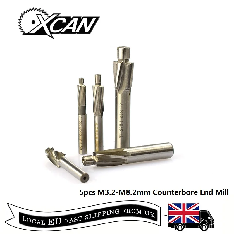 XCAN 5 шт. HSS сталь Цековка торцевой фрезы Набор M3/M4/M5/M6/M8 Poilt долбежный Резак Зенковка фрезы