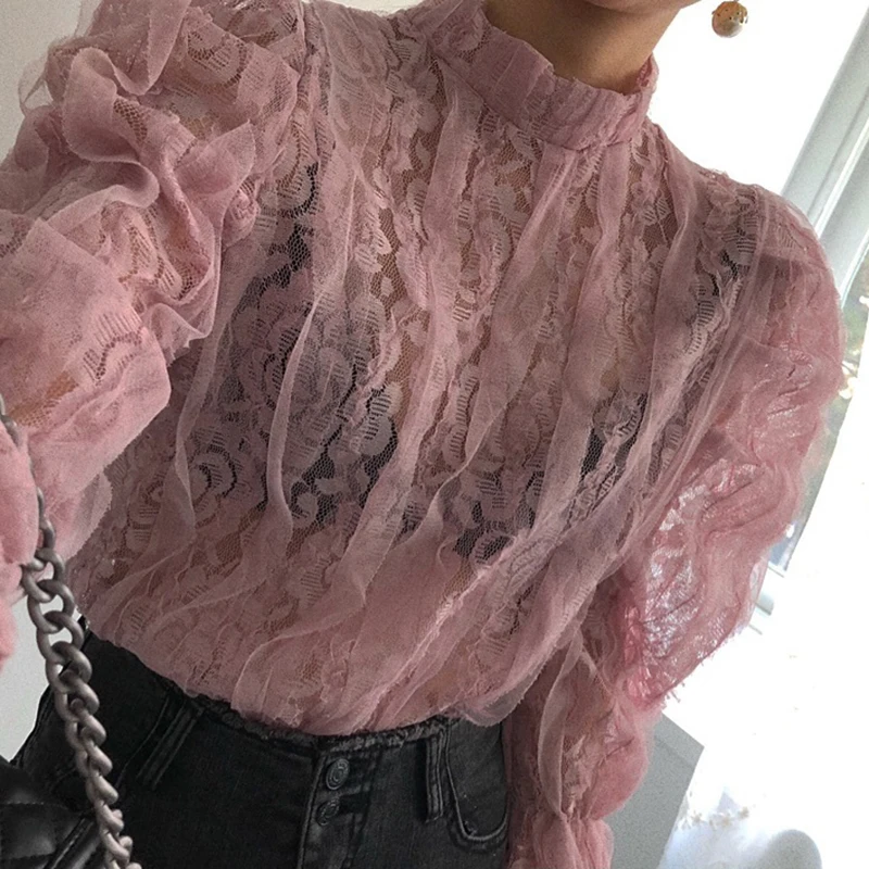 WHITNEY WANG 2019 весенне-осенняя модная уличная кружевная блузка с оборками женские
