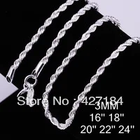 Lose money promotion 2pcs/lot Free shipping wholesale women/men 925 sterling silver fashion jewelry 3mm rope Chain Necklace C014 | Украшения