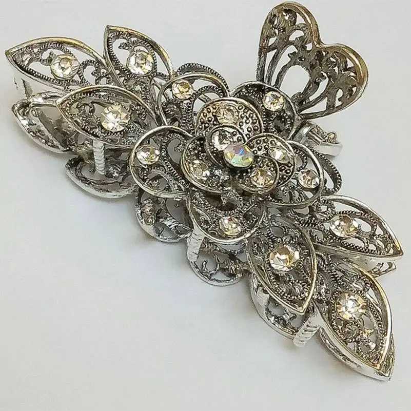 Fashion Rhinestone Crystal Flower Hair Claws Clips Clamps Accessories Retro Women Clamp Barette for bride 9*3.5cm | Украшения и