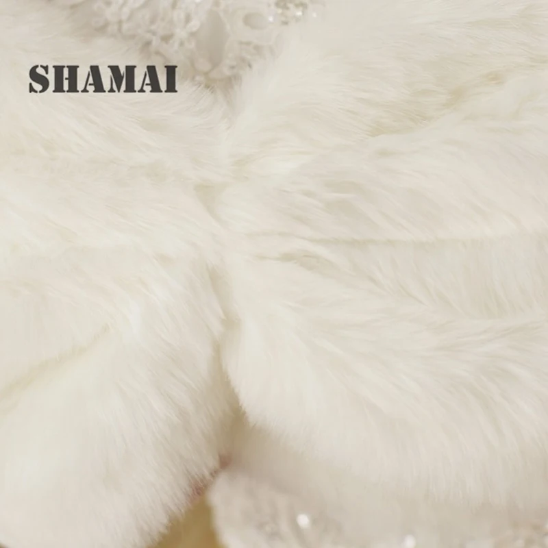 

SHAMAI Women Elegant Faux Fur Winter Autumn Warm Bridal Wraps Pearl Wedding Wrap Stole Bolero Scarf Wedding Party Cape