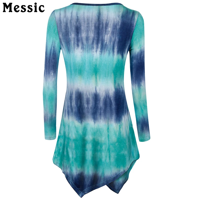 Messic платок линия низа Для женщин рубашка с длинными рукавами Tie-Dye Вязание длинная