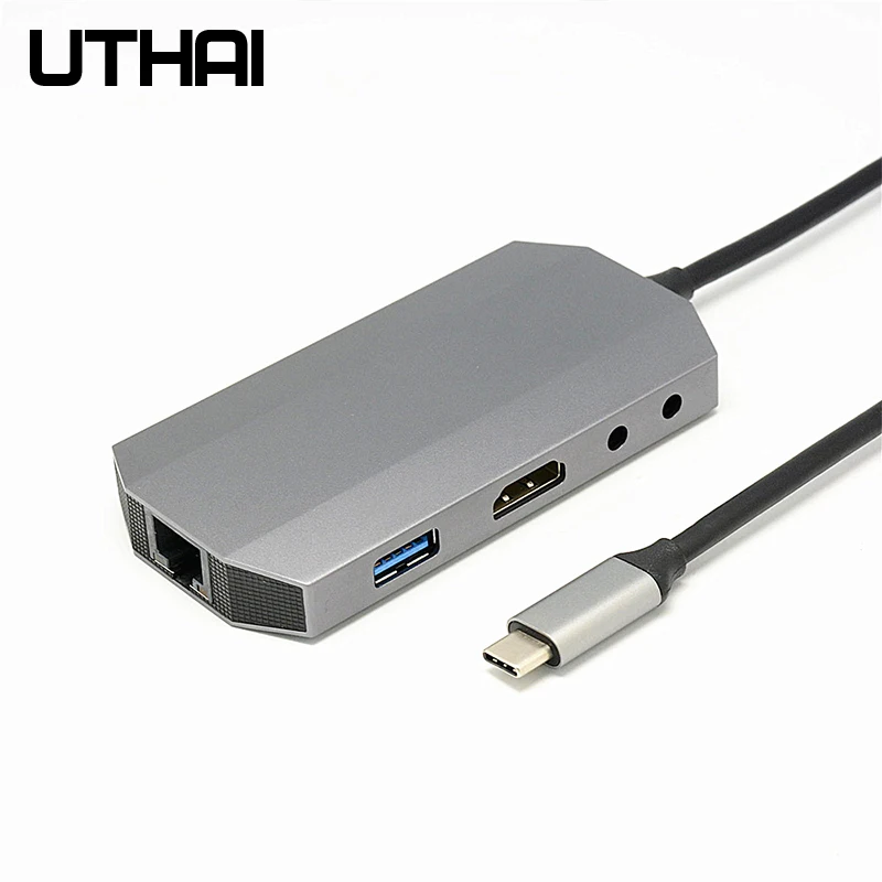 Серебристый UTHAI J10 тип-c 9в1 концентратор мульти USB3.0 HDMI адаптер док-станция для MacBook Pro Аксессуары тип-c 3,1 сплиттер 3 порта USB C кардридер - Цвет: Серебристый