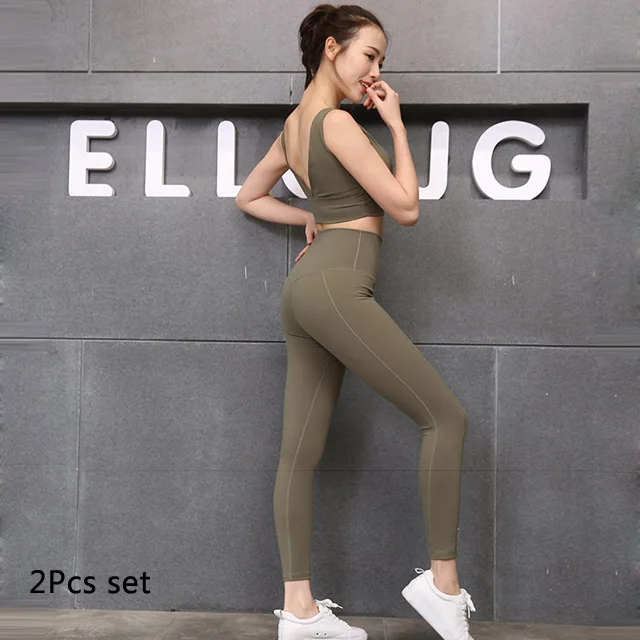 Green 2 Pcs set 2 шт./компл. Бесшовные Йога Комплект Для женщин Фитнес Костюмы спортивная женская, для спортивного зала, леггинсы, колготки мягкий пуш-ап спортивный бюстгальтер, спортивный костюм - Цвет: Green 2 Pcs set