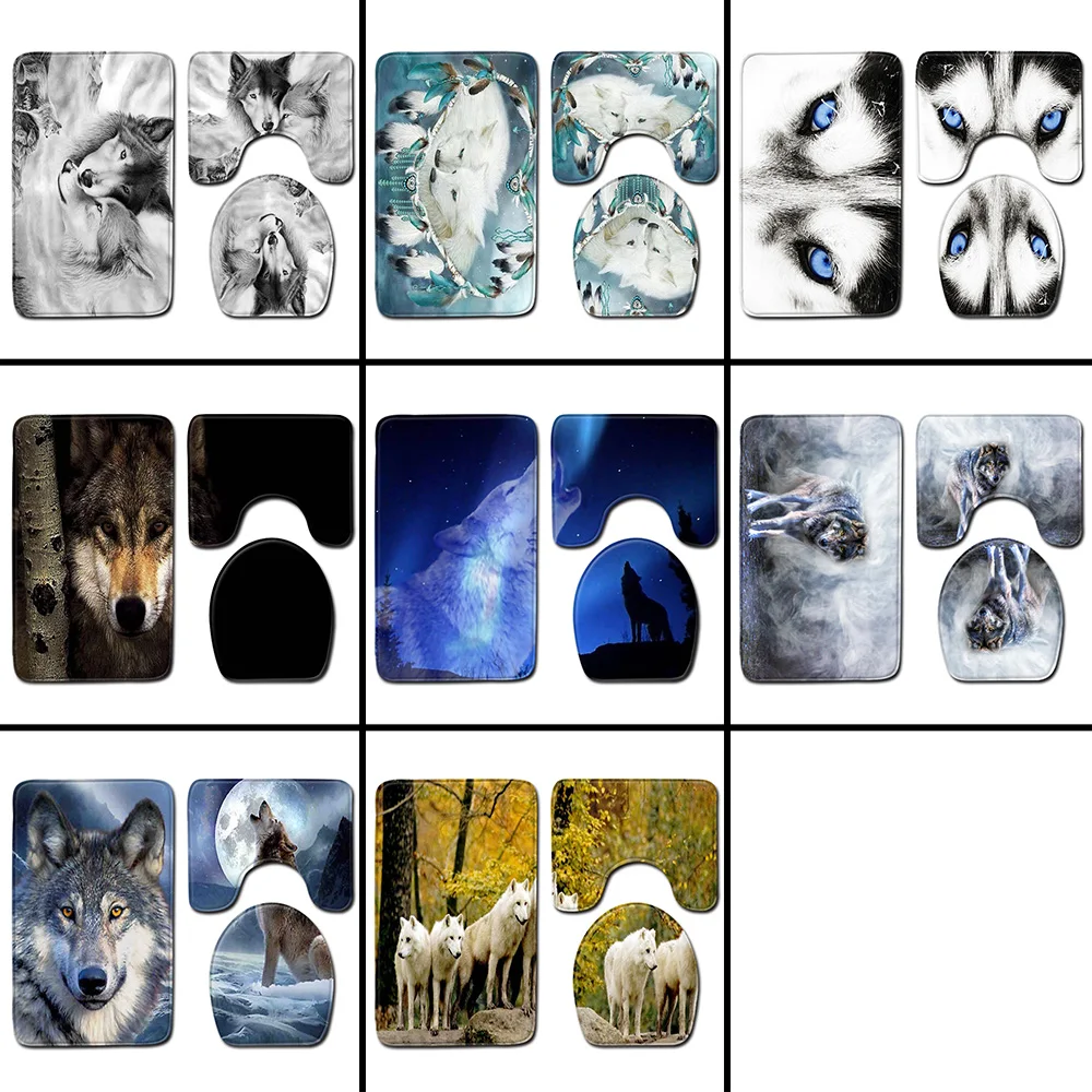 Скандинавский 3D волчий узор ванная комната Душ коврик для ванной крышка унитаза