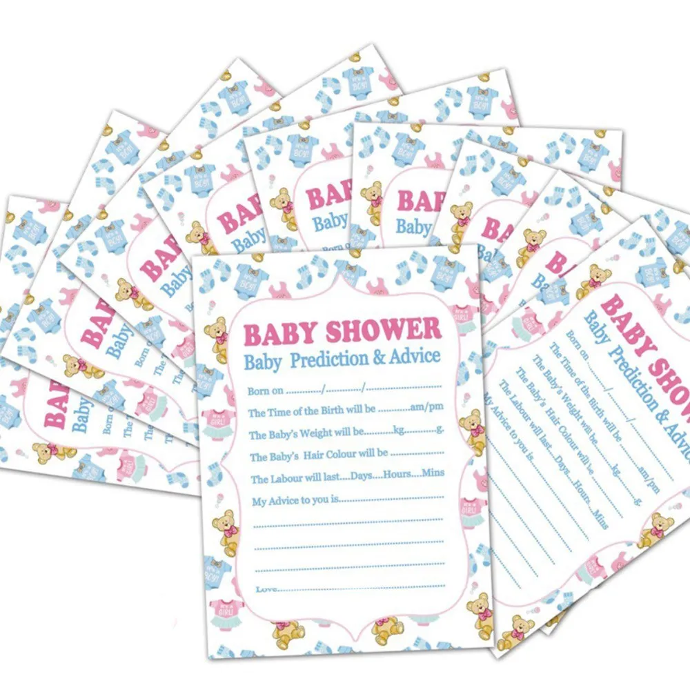 Baby Shower 10PCS Huiran 10 шт., открытки, советы по предсказанию ребенка, сувенирная игра, декор для детского душа, крестины, декор для мальчиков и девочек, товары для дня рождения - Цвет: Baby Shower 10PCS