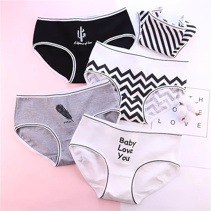 Трусики хлопковые с низкой посадкой буквенным принтом|Трусики| |