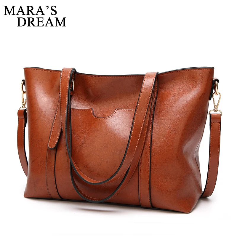 Mara's Dream 2018 Ladies Handbags Famous Bags Women Fashion Black PU Oil Leather Solid Color Shoulder Bag | Багаж и сумки