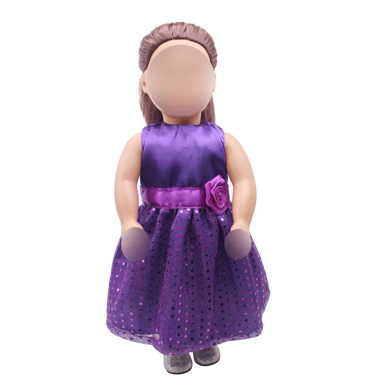 18 inch Girls doll dress Purple sparkling cocktail evening gown American new born clothes Baby toys fit 43 cm baby c368 | Игрушки и