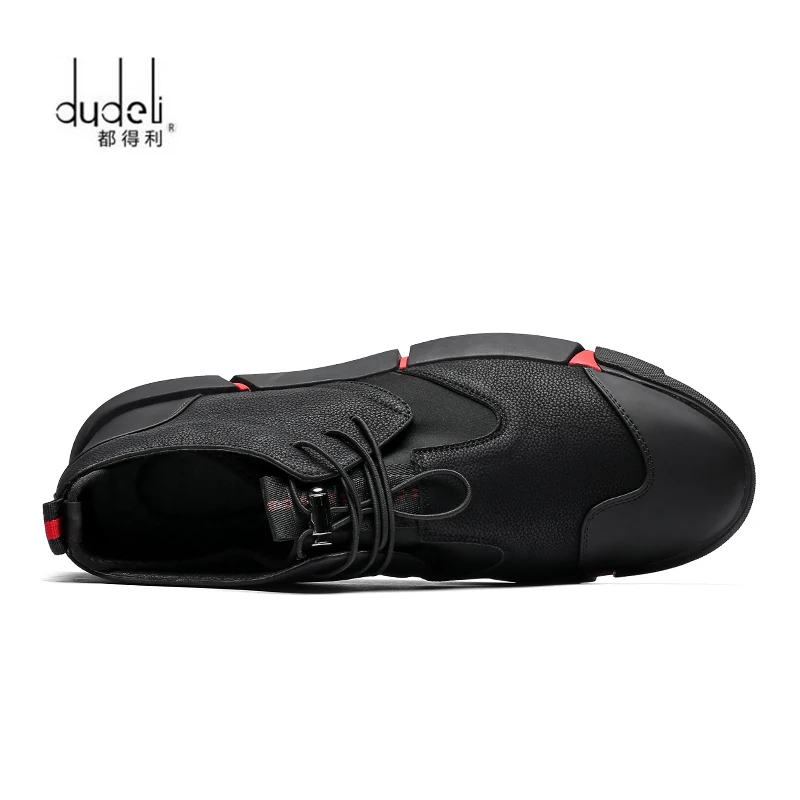 DUDELI новый бренд высокое качество все черный Для мужчин кожаные повседневная