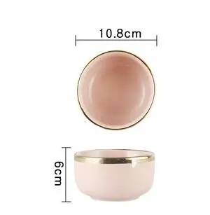 4.5 inch bowl pink Роскошный керамический набор посуды однотонного темно-синего или розового цвета: обеденная тарелка+ тарелка с акцентом+ миски+ ложка золотого цвета - Цвет: 4.5 inch bowl pink