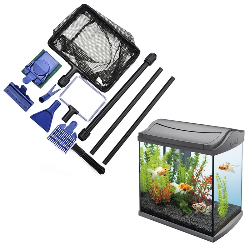 6 in 1 Aquarium Cleaning Kit Fish Tank Brush Glass Wiping Long Handle Tool | Дом и сад