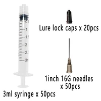 set of 50plastic syringe 3ml with 1inch 16g blunt tip needles for lab and industrial dispensing adhesives glue soldering paste