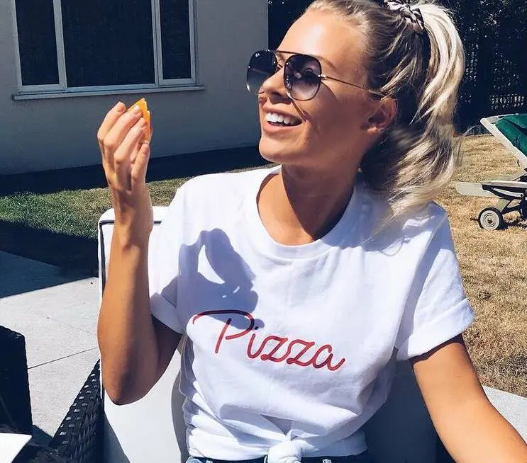 Женская хлопковая футболка с надписью pizza red повседневная забавная для девушек и